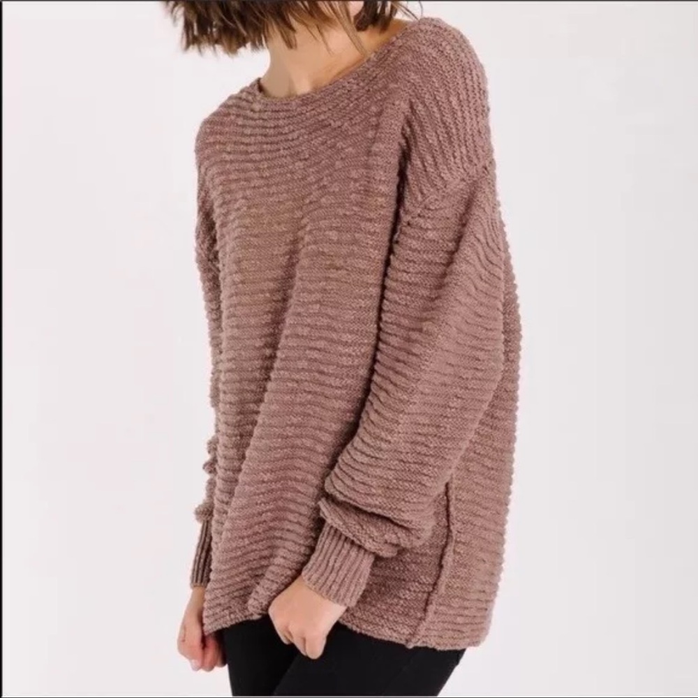 Free People Menace Textured Tunic Slouchy Sweater Mauve Size Small